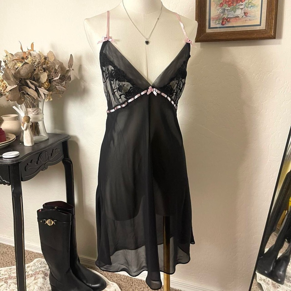 Vintage Whimsygoth‎ Coquette Dark Romantic Sheer Lace Babydoll Nightgown